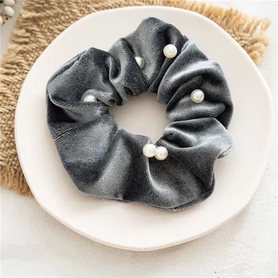 Scrunchies με Πέρλες Dark Grey